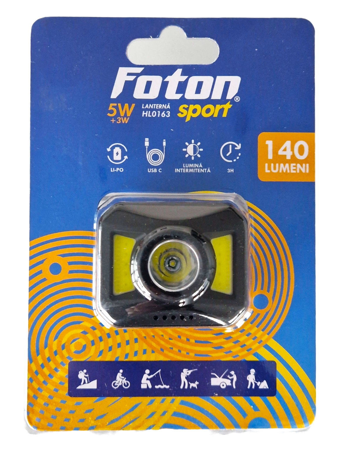 Lanterna frontala Foton Sport HL0163 7 moduri, USB-C, 3W+5W COB alb/rosu Foton - imagine 1