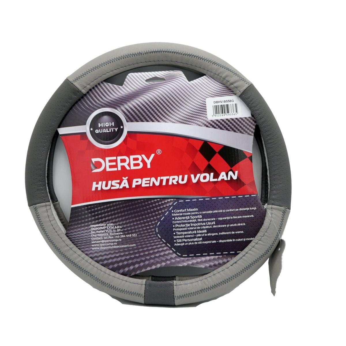 Husa volan piele naturala DERBY Gri (37-39 cm) DERBY - imagine 1