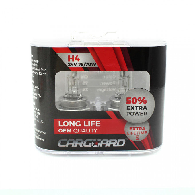 CARGUARD - Set de 2 becuri Halogen 24V - H4, 70W, +50% Intensitate - LONG LIFE Carguard - imagine 1