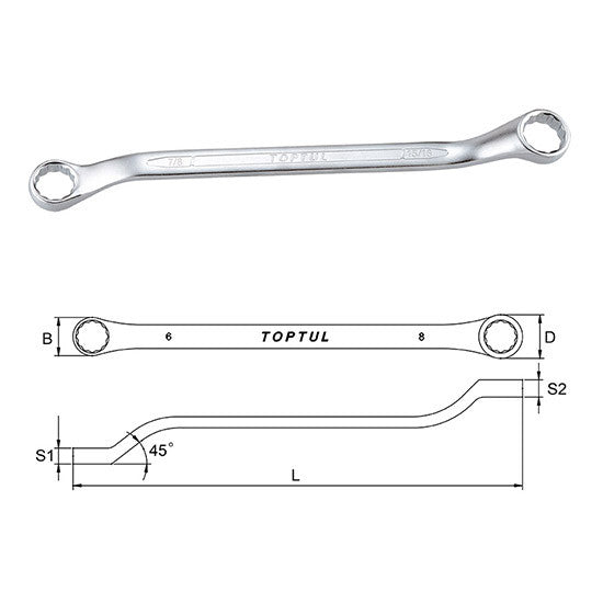 Cheie inelara cotita 45 grade in inch 1 / 2x9 / 16 Toptul - imagine 1