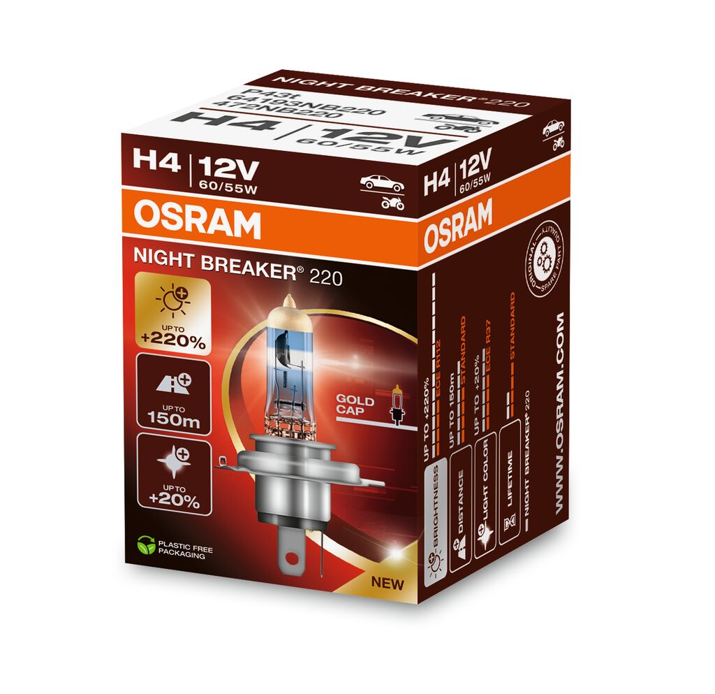 BEC 12V H4 60/55 W NIGHT BREAKER +220% OSRAM