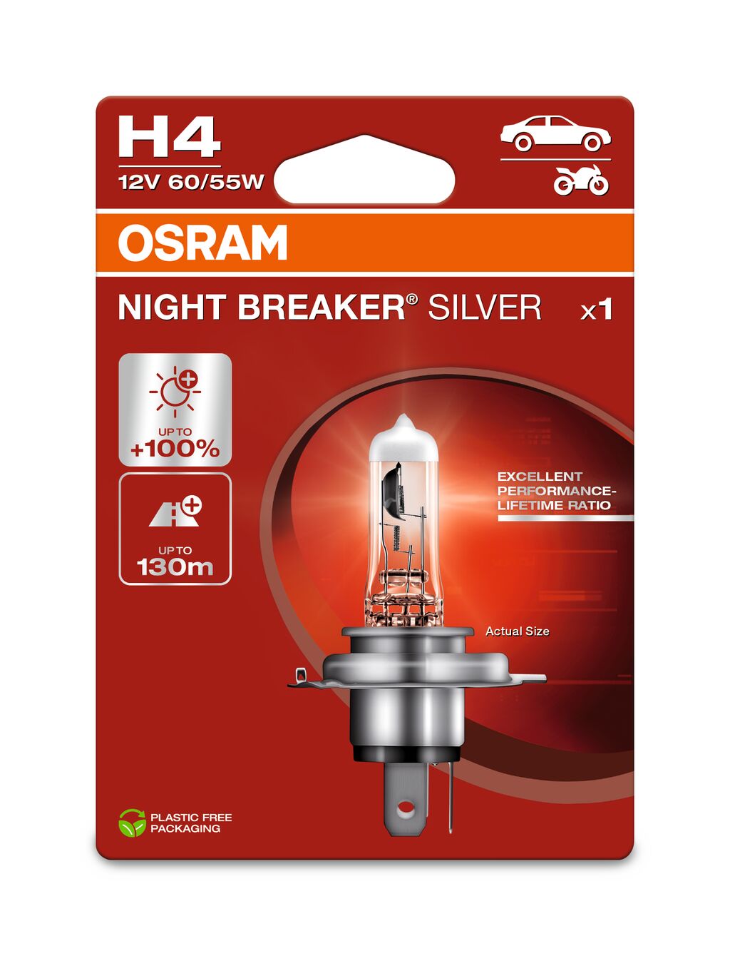 BEC 12V H4 60/55 W NIGHT BREAKER SILVER +100% BLISTER 1 BUC OSRAM