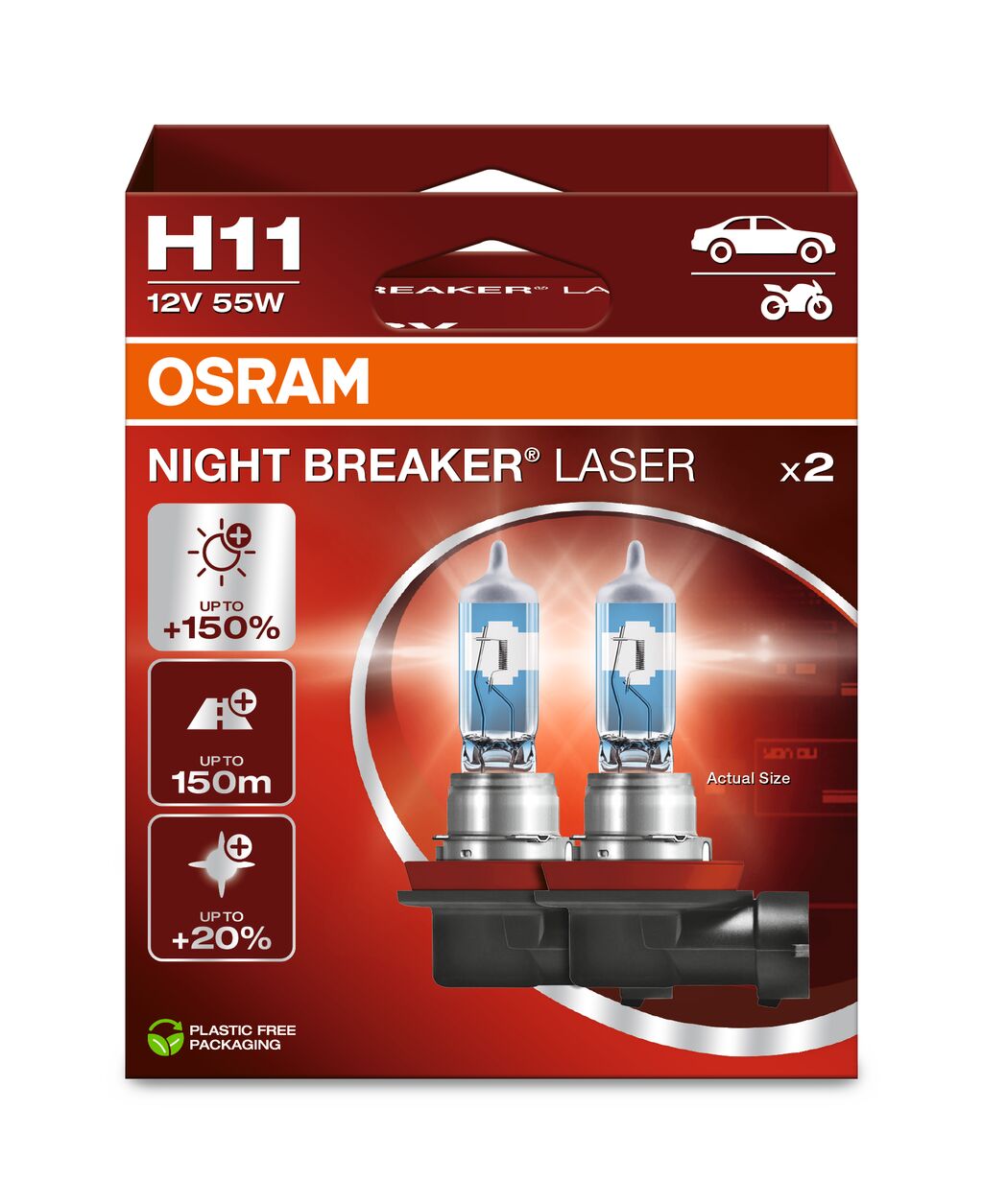 SET 2 BECURI 12V H11 55 W NIGHT BREAKER LASER NextGen +150% OSRAM