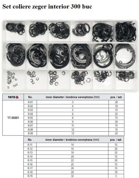 Set coliere zeger interior 300 buc Yato - imagine 1