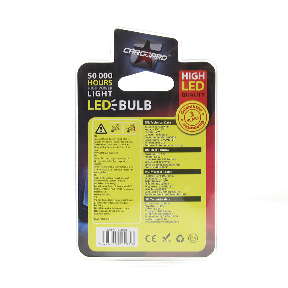 Bec Led Sofit C5W 12V 1.5W - Set 2 buc Carguard - imagine 2