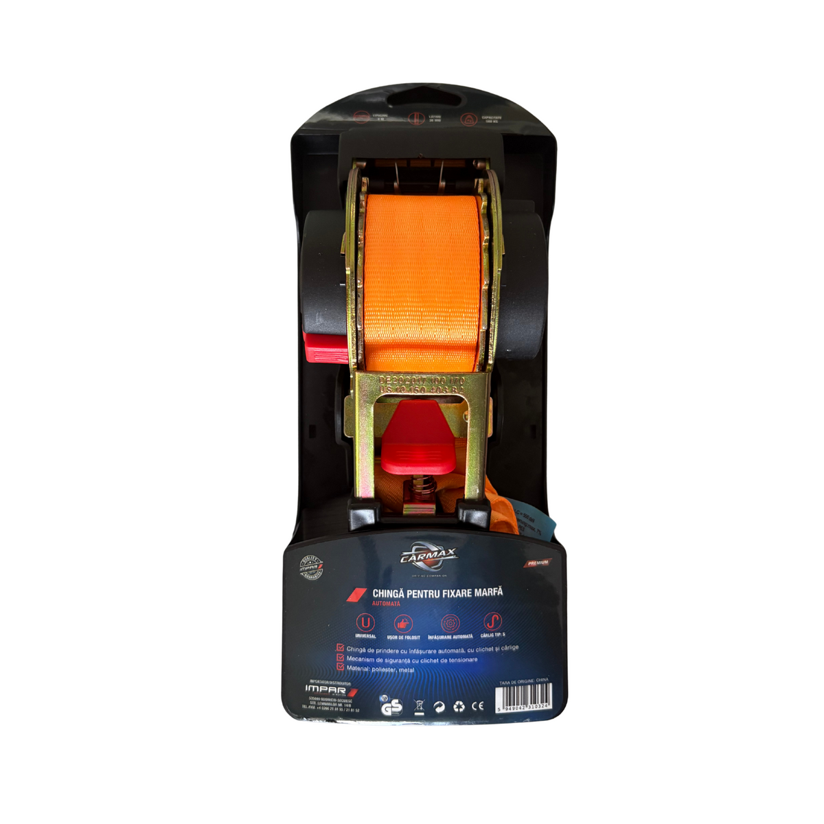 Chinga de fixare automata cu clichet 250kg- 25mm x 4 m Carmax - imagine 1