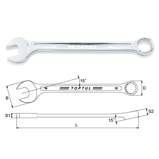 Cheie combinata 15 mm Toptul - imagine 1