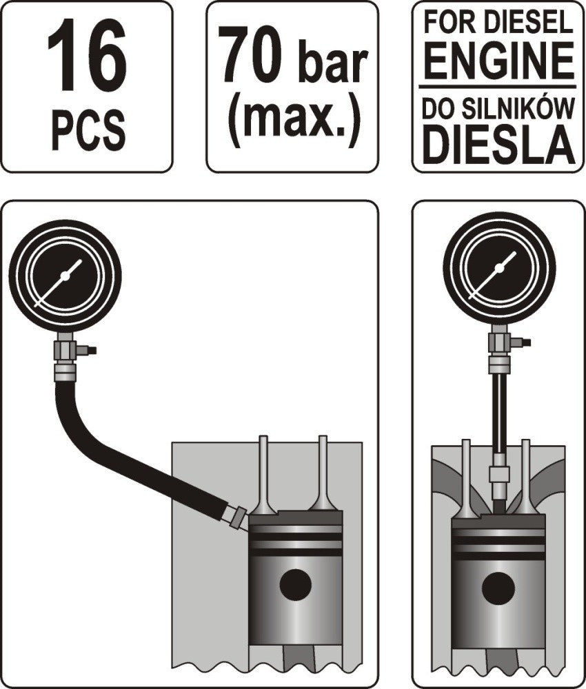 Tester de compresie pentru motor Diesel 16 piese Yato - imagine 2