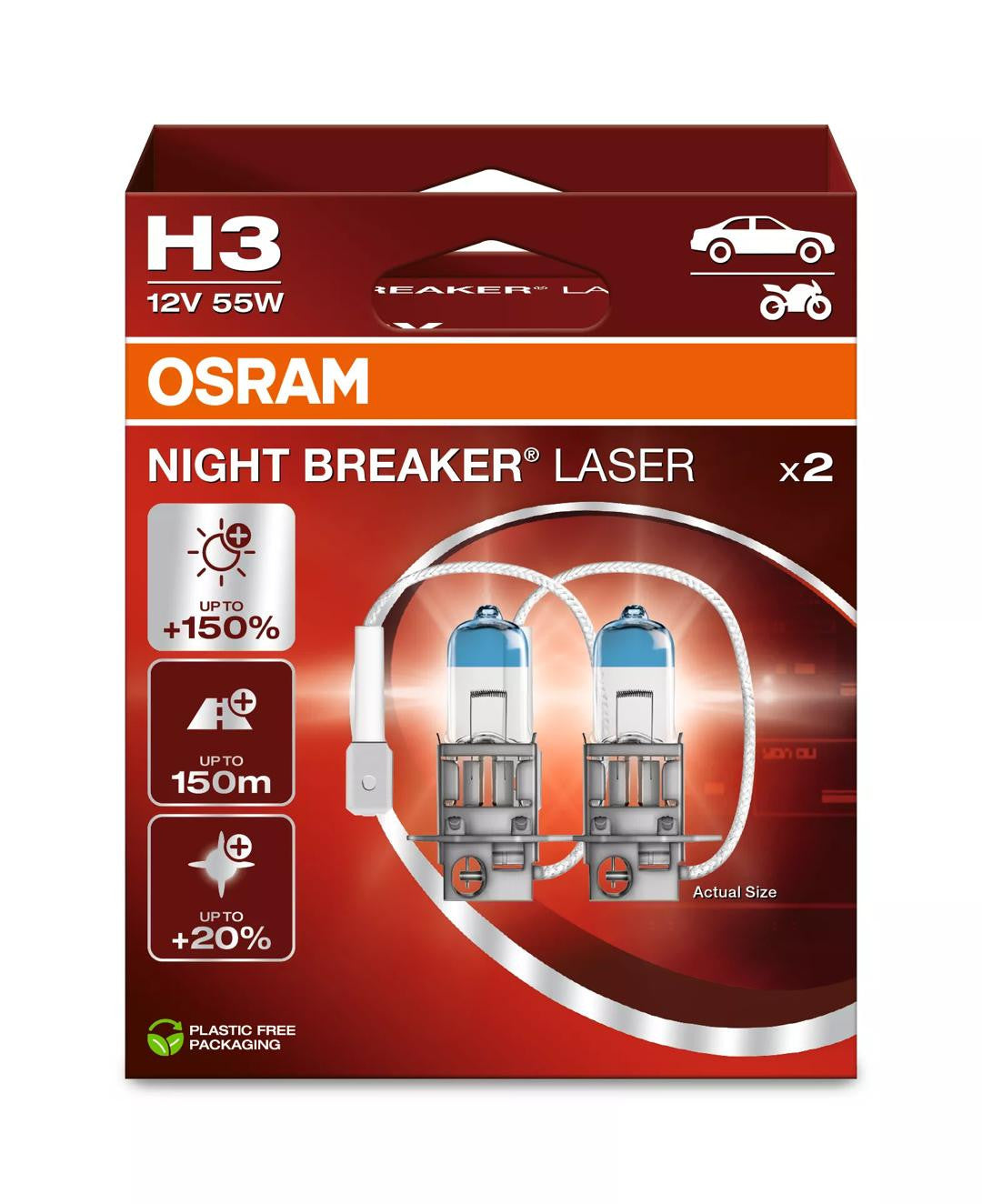 Bec Osram Night Breaker Laser Next Generation H3 12V 55W PK22s Set 2 buc Osram - imagine 1