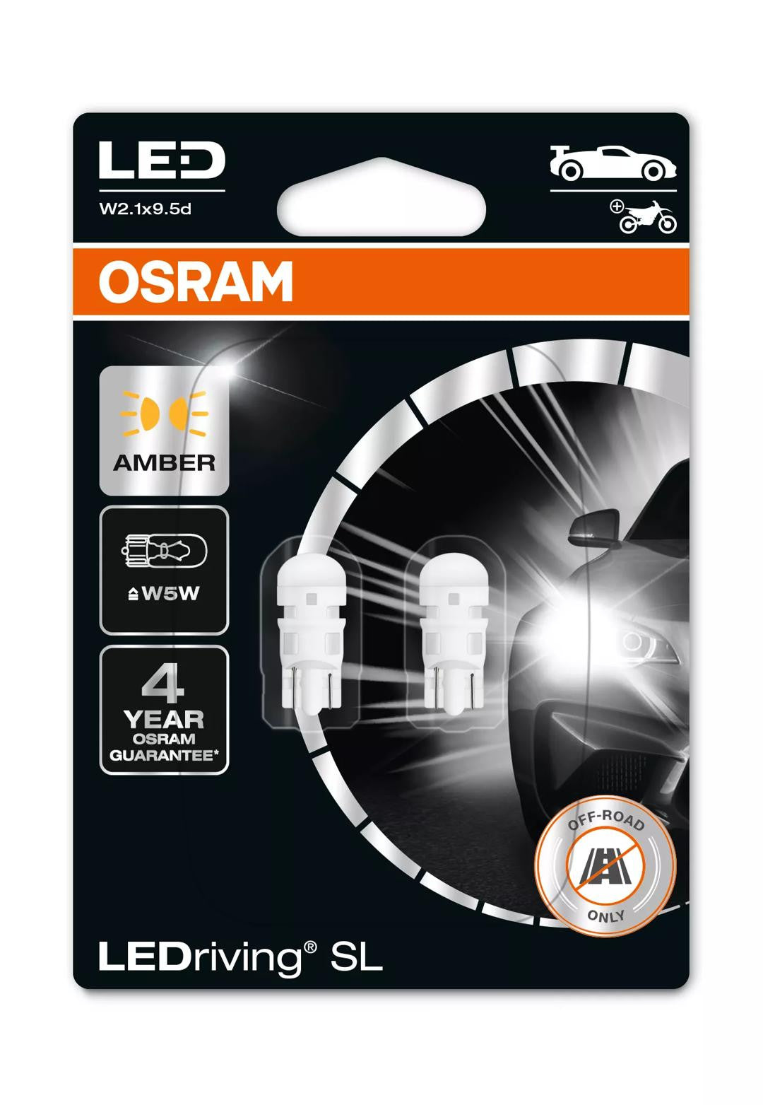 Bec Osram LEDriving SL W5W Galben | 12V - W2.1x9.5d - Set 2 buc (Off-Road) Osram - imagine 1