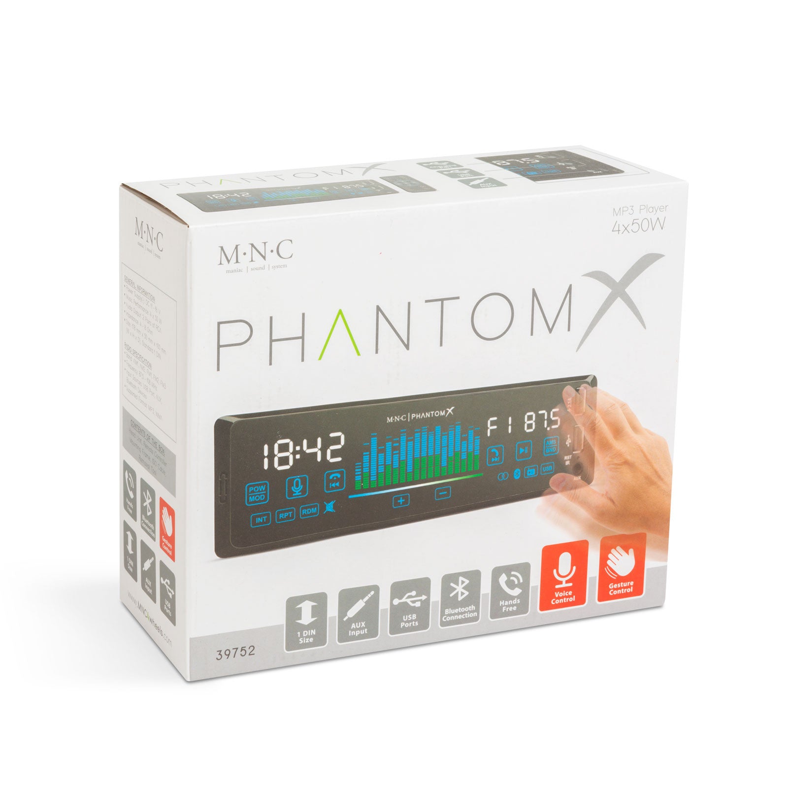 Player auto „PhantomX” - 1 DIN - 4 x 50 W - versiune gestuala - BT - MP3 - AUX - USB Carguard - imagine 9