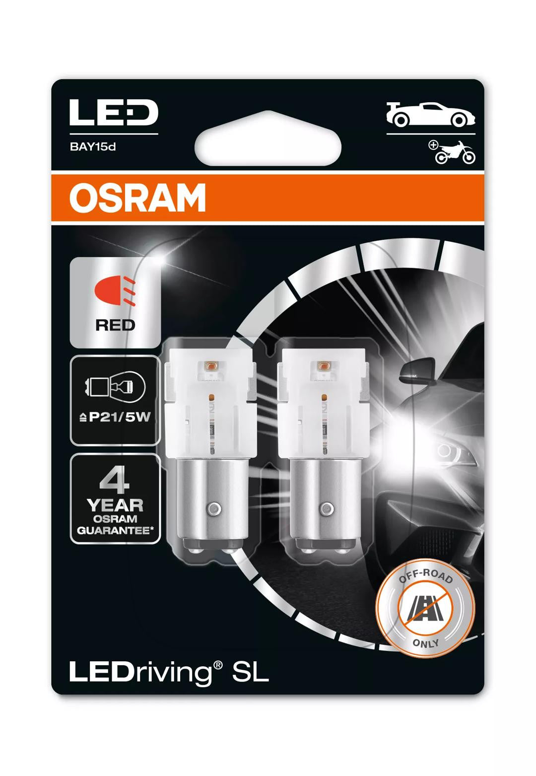 Bec Osram LEDriving SL P21/5W Rosu | 12V - BAY15d - Set 2 buc (Off-Road) Osram - imagine 1