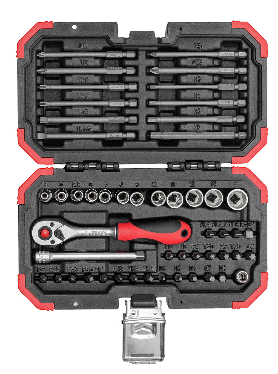 Set biti 1/4 cu clichet reversibil 51 piese, Gedore - imagine 1