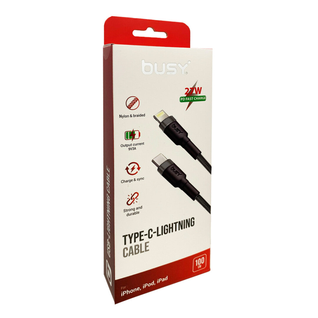 Cablu USB-C - Light., impletit, 27W, 1 m, negru Busy - imagine 1