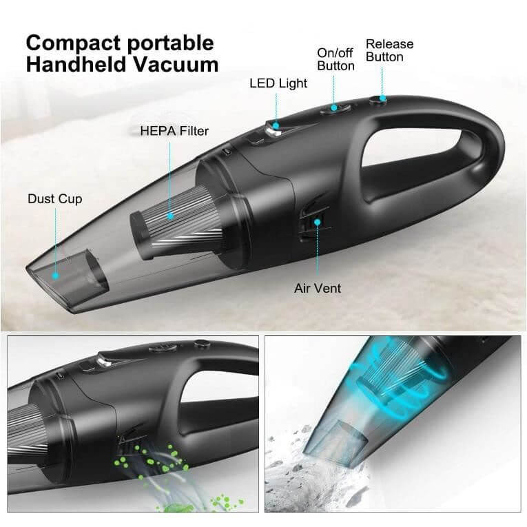 Aspirator de mână fără fir, cu acumulator, pentru casă și mașină, aspirare umedă și uscată, 120W Nigrin - imagine 3