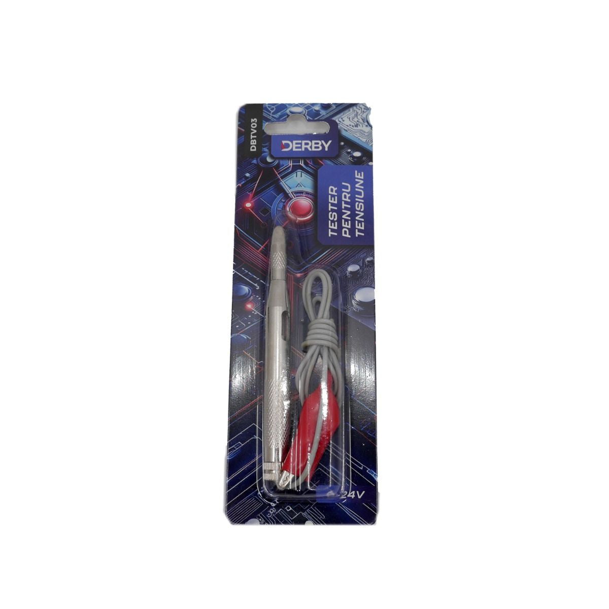 Tester pt tensiune 6-24V, mic, carcasa argintie DERBY - imagine 1
