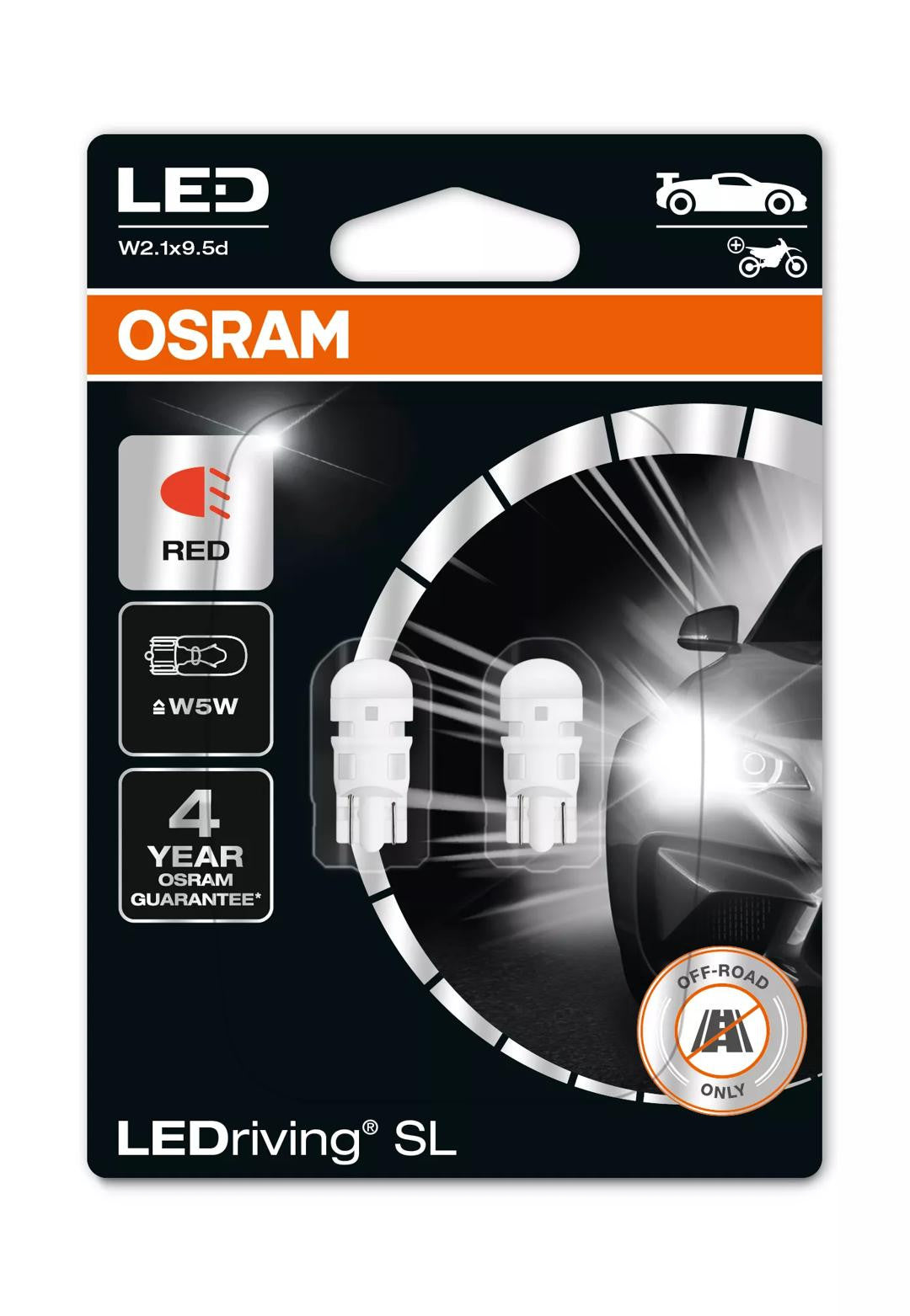 Bec Osram LEDriving SL W5W Rosu | 12V - W2.1x9.5d - Set 2 buc (Off-Road) Osram - imagine 1