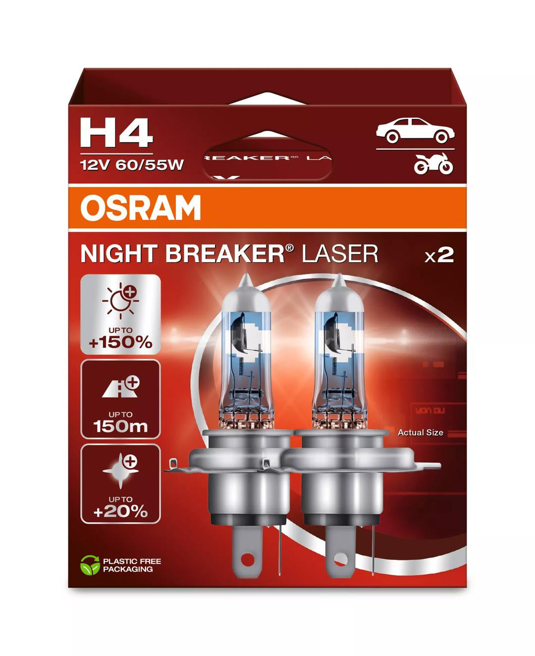 Bec Osram Night Breaker Laser Next Generation H4 12V 60/55W P43t Set 2 buc Osram - imagine 1