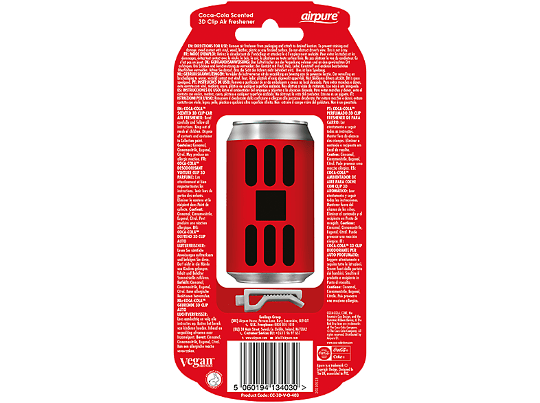 AIRPURE Odorizant auto, cutie de sifon 3D, Coca Cola original Airpure - imagine 1