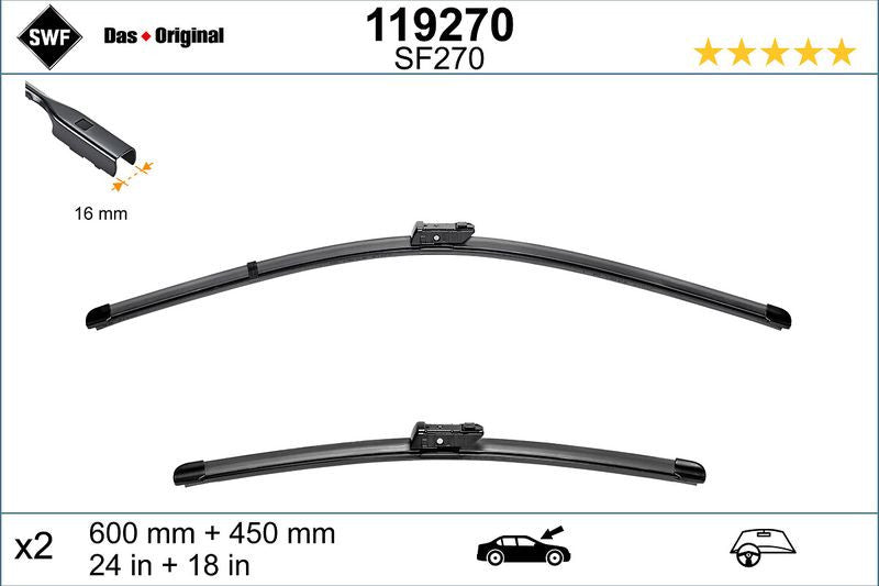 Set lamela stergator SWF Wiper FB OE LHD 600/450 mm SWF - imagine 1