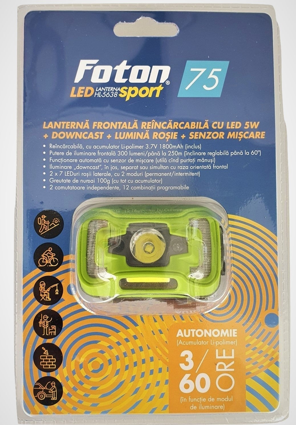 Lanterna frontala cu senzor Foton Sport HL5638 5W+COB 300 lumeni Foton - imagine 1