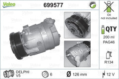 Compresor clima OPEL OMEGA B 25 26 27 VALEO 699577