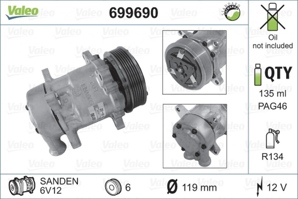 Compresor clima PEUGEOT 206 hatchback 2A C VALEO 699690
