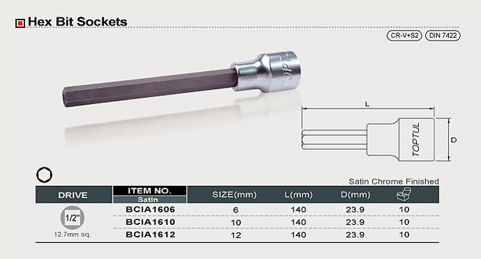 Capat cheie tubulara cu bit hexagonal lung 6 mm Toptul - imagine 2