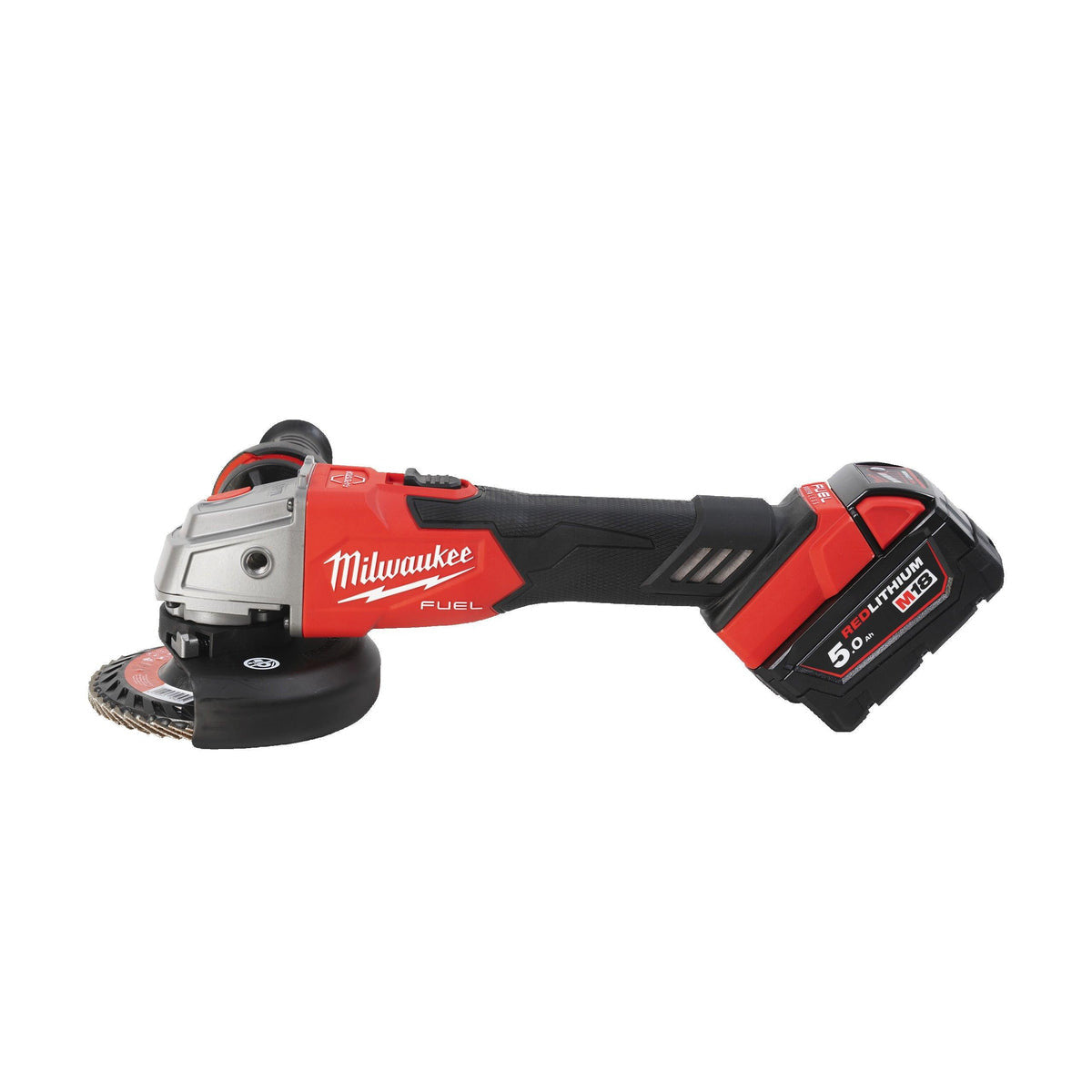 Polizor unghiular 125 mm cu frânare și comutator culisant M18 FUEL™ Milwaukee M18FSAG125XB-502X, 2 x M18 B5 acumulator, M12-18 FC încărcător, cutie HD Milwaukee - imagine 2