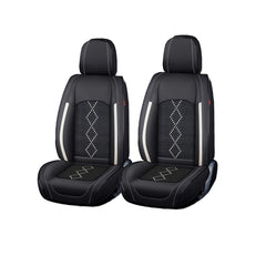 Huse auto premium 5 locuri Carguard Deluxe piele ecologică perforată și textil - negru - alb Carguard - imagine 1