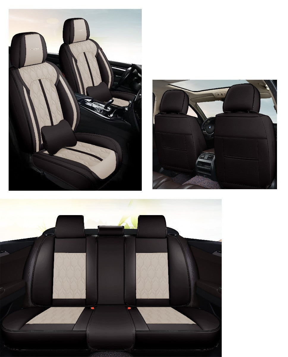 Huse auto premium 5 locuri Carguard Deluxe piele ecologică perforată - negru - crem Carguard - imagine 2
