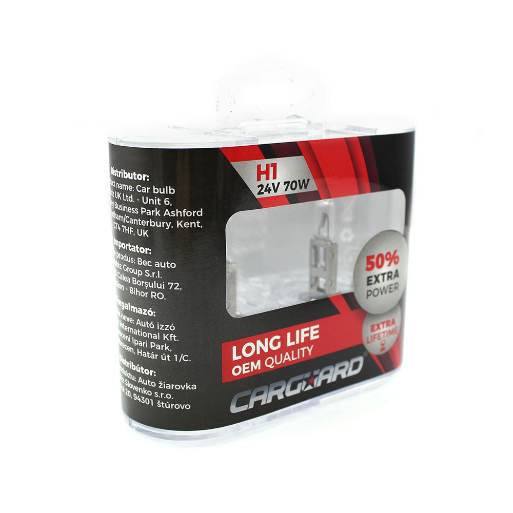 Set de 2 becuri Halogen 24V - H1, 70W, +50% Intensitate - LONG LIFE Carguard - imagine 1