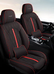 Huse auto premium 5 locuri Carguard Deluxe piele ecologică perforată - negru - rosu Carguard - imagine 2