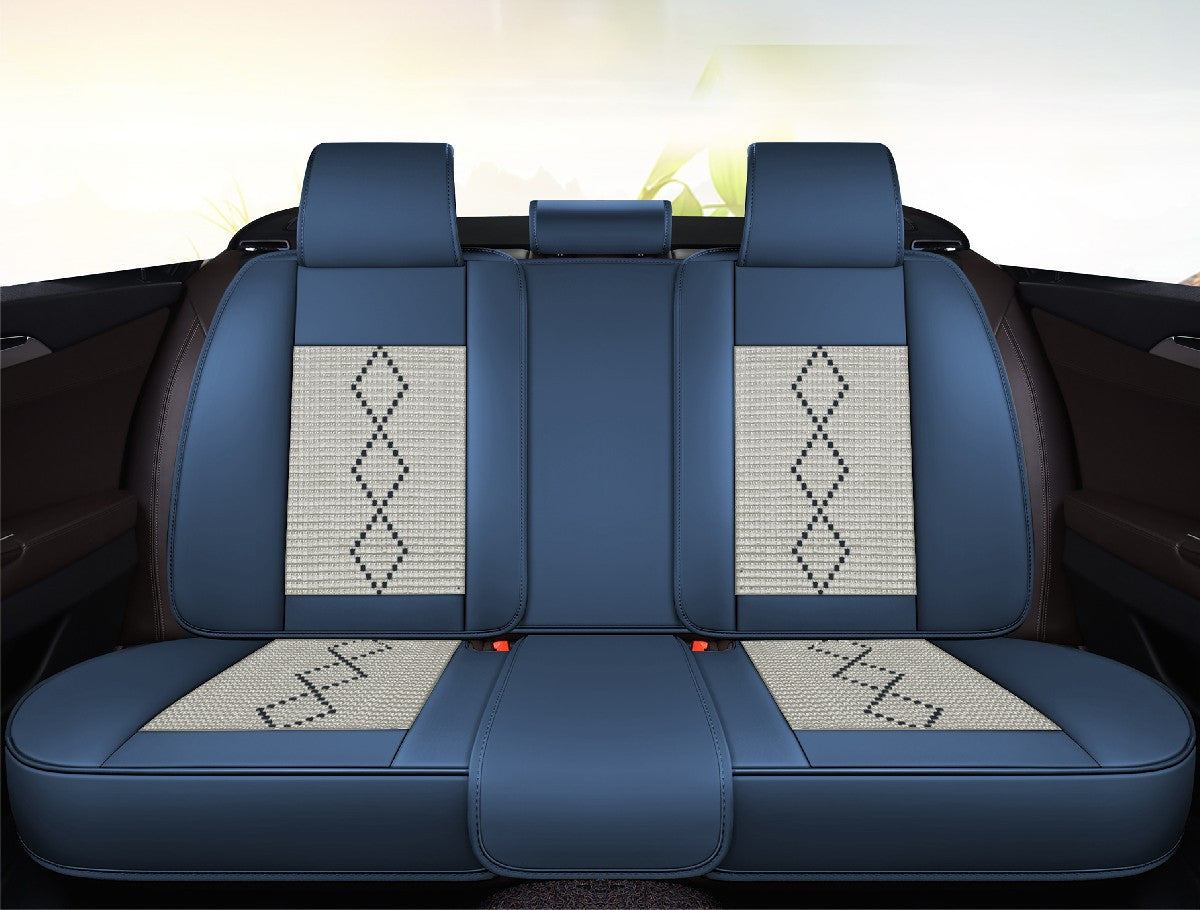 Huse auto premium 5 locuri Carguard Deluxe piele ecologică perforată și textil - albastru - alb Carguard - imagine 5