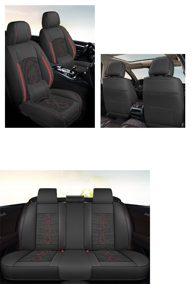 Huse auto premium 5 locuri Carguard Deluxe piele ecologică perforată și textil - negru - rosu închis Carguard - imagine 5