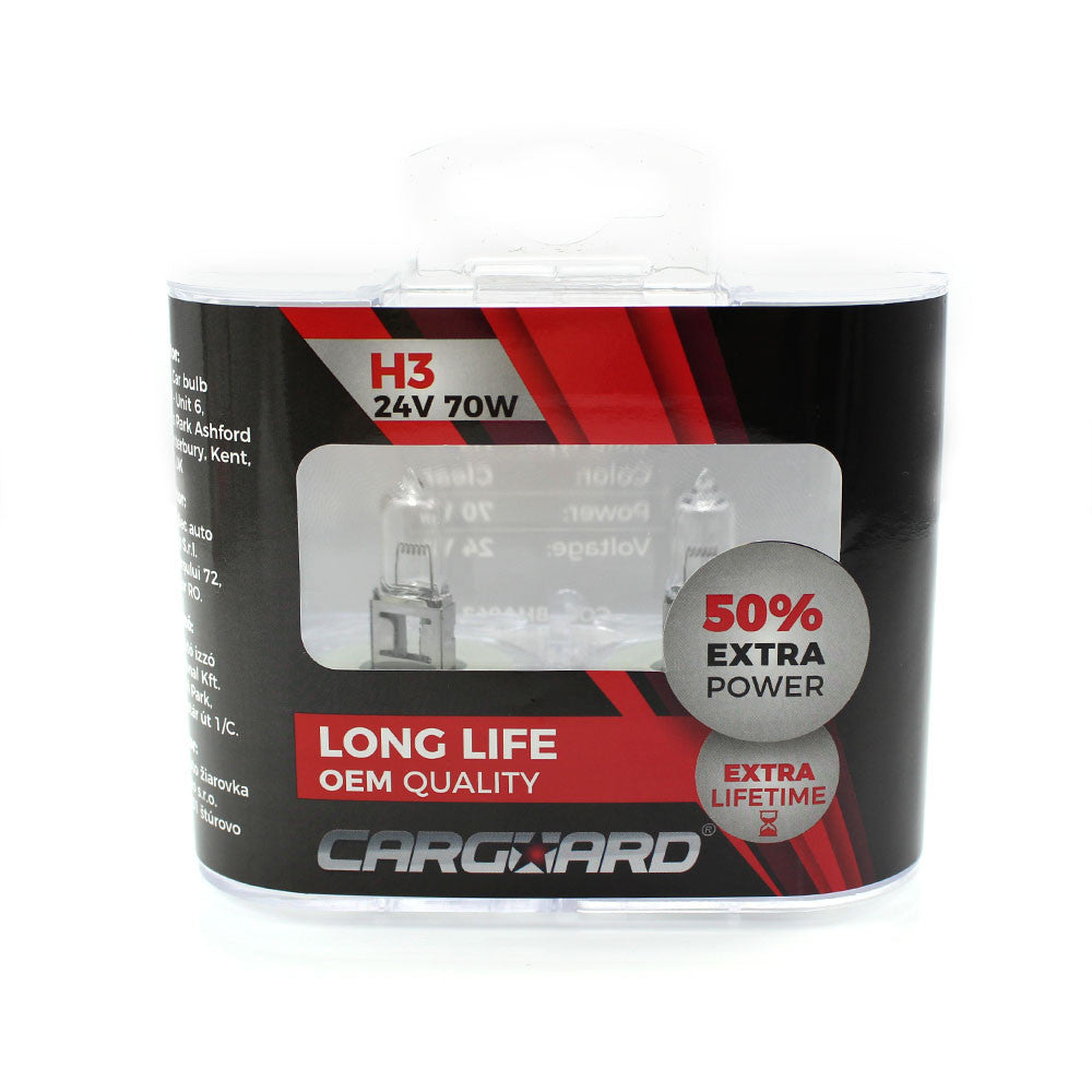 Set de 2 becuri Halogen 24V - H3, 70W, +50% Intensitate - LONG LIFE Carguard - imagine 1