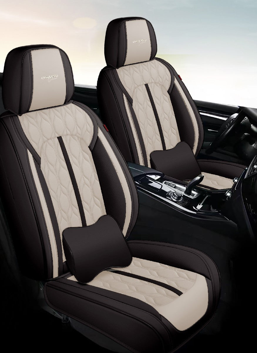 Huse auto premium 5 locuri Carguard Deluxe piele ecologică perforată - negru - crem Carguard - imagine 3