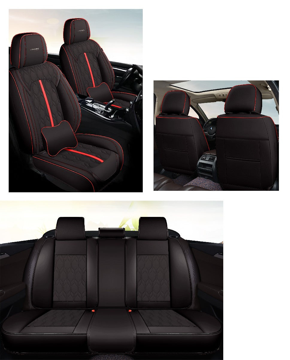 Huse auto premium 5 locuri Carguard Deluxe piele ecologică perforată - negru - rosu Carguard - imagine 5