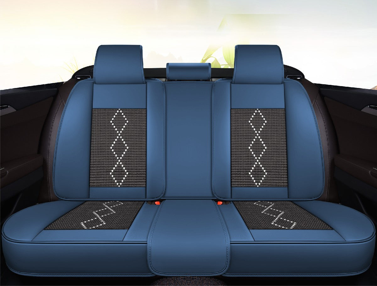 Huse auto premium 5 locuri Carguard Deluxe piele ecologică perforată și textil - negru - albastru închis Carguard - imagine 5