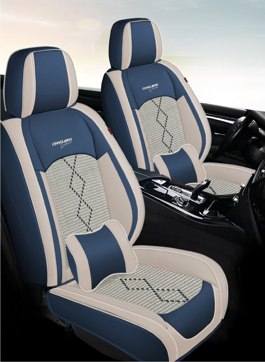 Huse auto premium 5 locuri Carguard Deluxe piele ecologică perforată și textil - albastru - alb Carguard - imagine 3