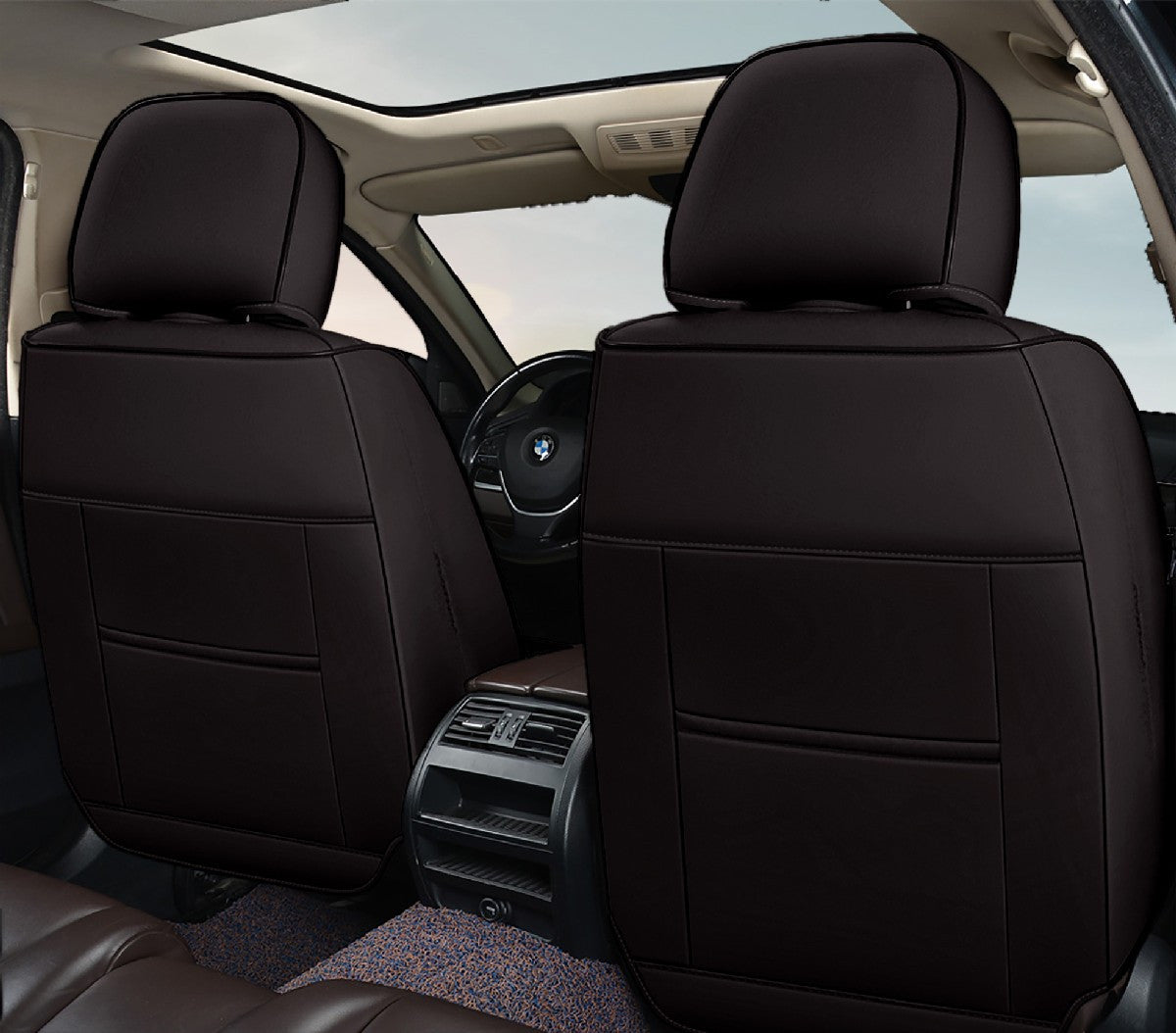 Huse auto premium 5 locuri Carguard Deluxe piele ecologică perforată - negru - crem Carguard - imagine 4
