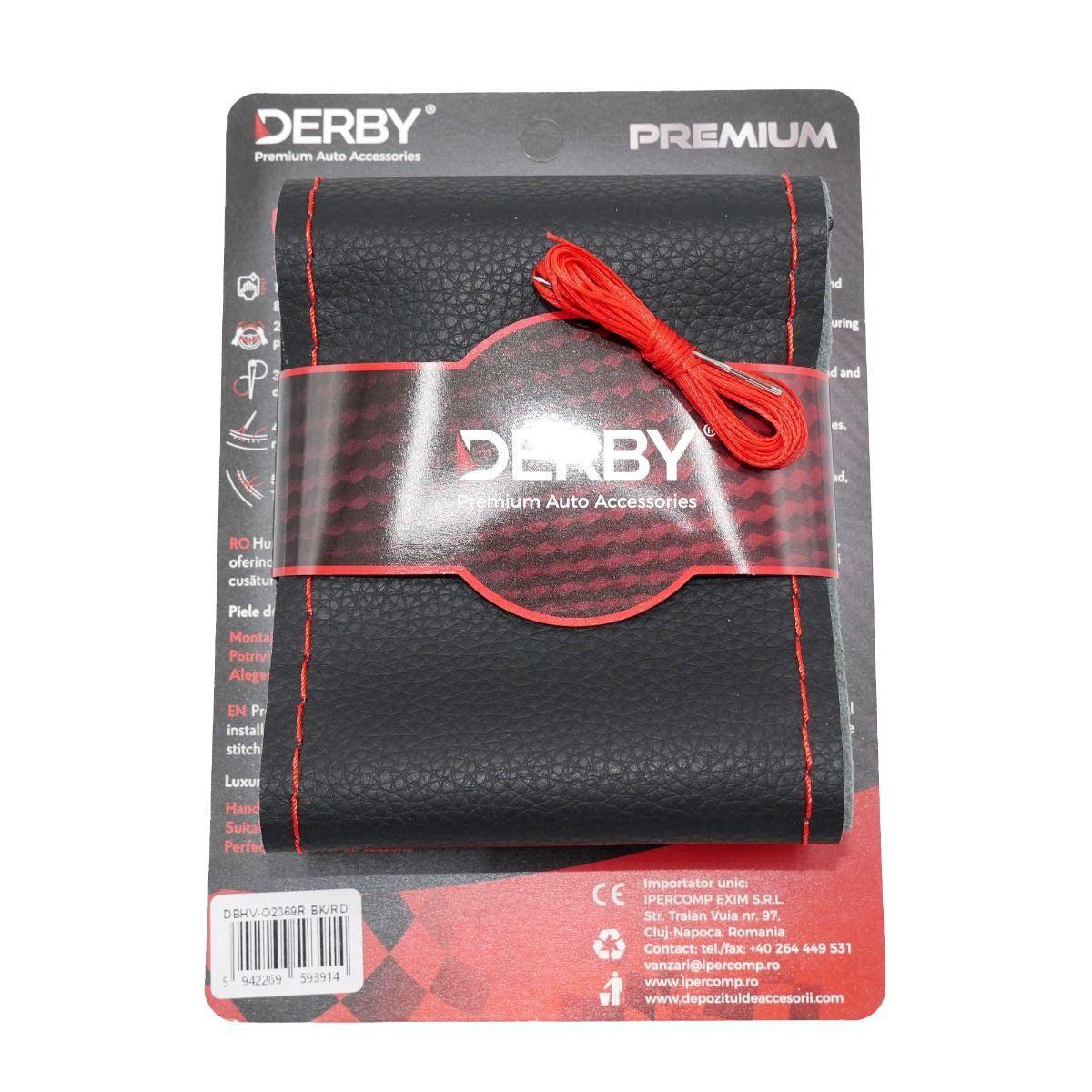 Husa volan neagra cu ac si ata 80 g, cusatura rosie DERBY DERBY - imagine 1