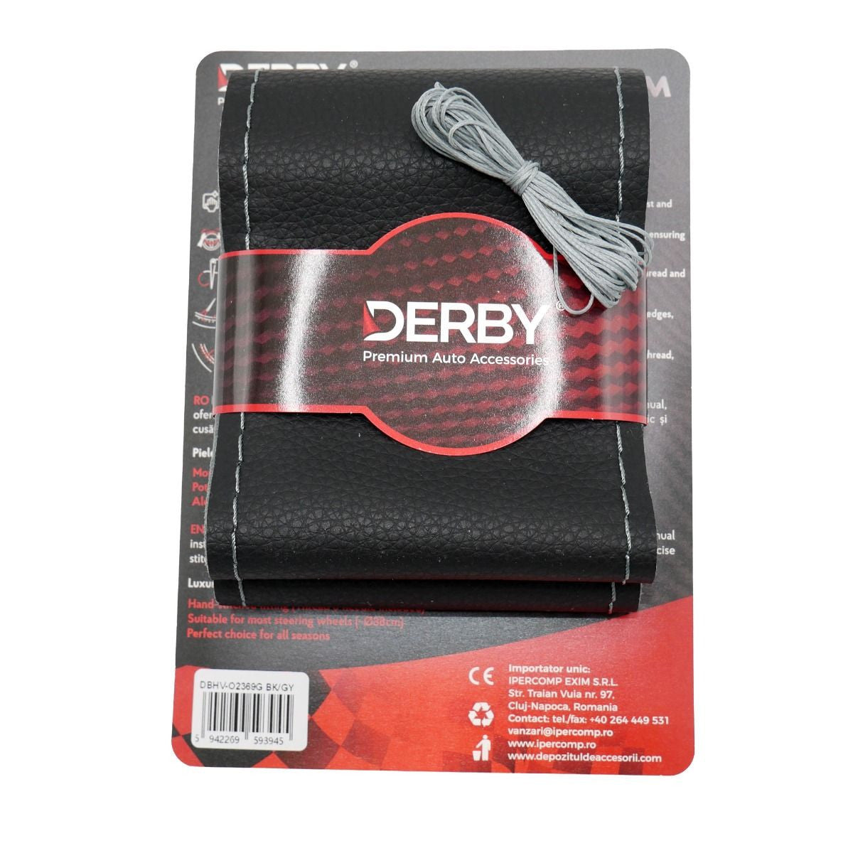 Husa volan neagra cu ac si ata 80 g, cusatura gri DERBY DERBY - imagine 1