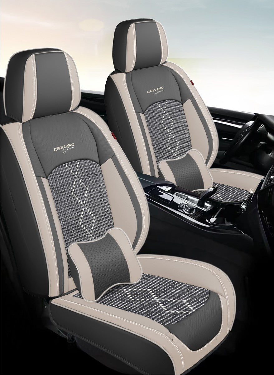 Huse auto premium 5 locuri Carguard Deluxe piele ecologică perforată și textil - gri deschis - gri inchis Carguard - imagine 2