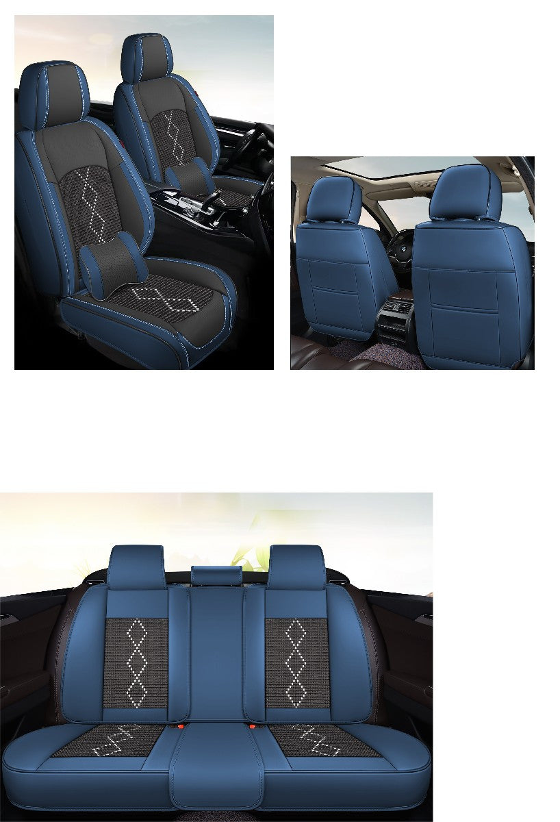 Huse auto premium 5 locuri Carguard Deluxe piele ecologică perforată și textil - negru - albastru închis Carguard - imagine 3
