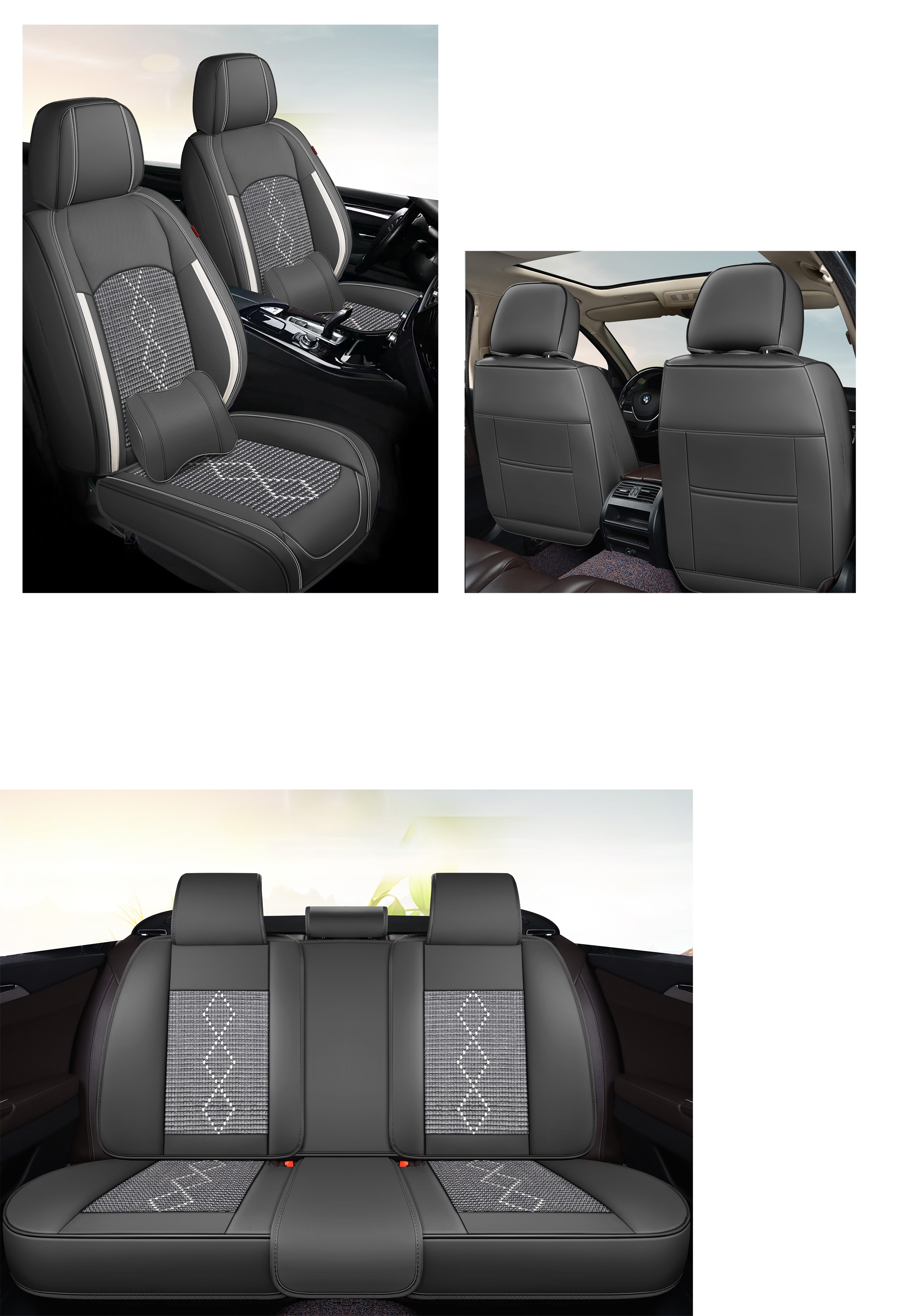 Huse auto premium 5 locuri Carguard Deluxe piele ecologică perforată și textil - negru - alb Carguard - imagine 5