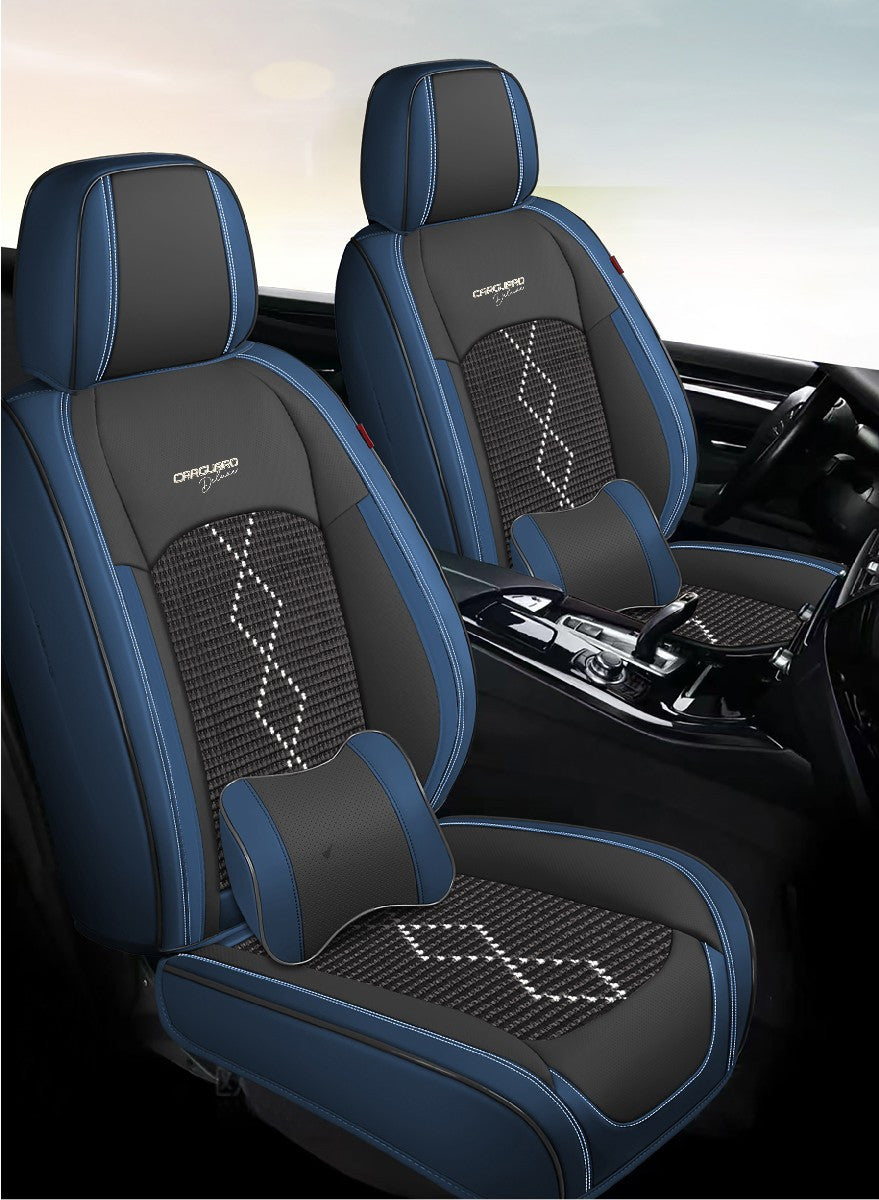 Huse auto premium 5 locuri Carguard Deluxe piele ecologică perforată și textil - negru - albastru închis Carguard - imagine 2