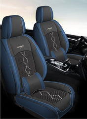 Huse auto premium 5 locuri Carguard Deluxe piele ecologică perforată și textil - negru - albastru închis Carguard - imagine 2