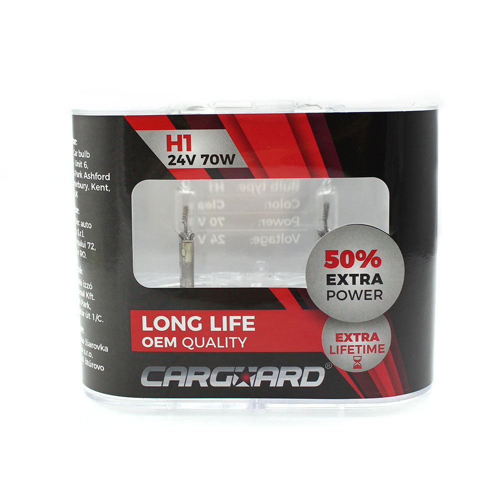 Set de 2 becuri Halogen 24V - H1, 70W, +50% Intensitate - LONG LIFE Carguard - imagine 3