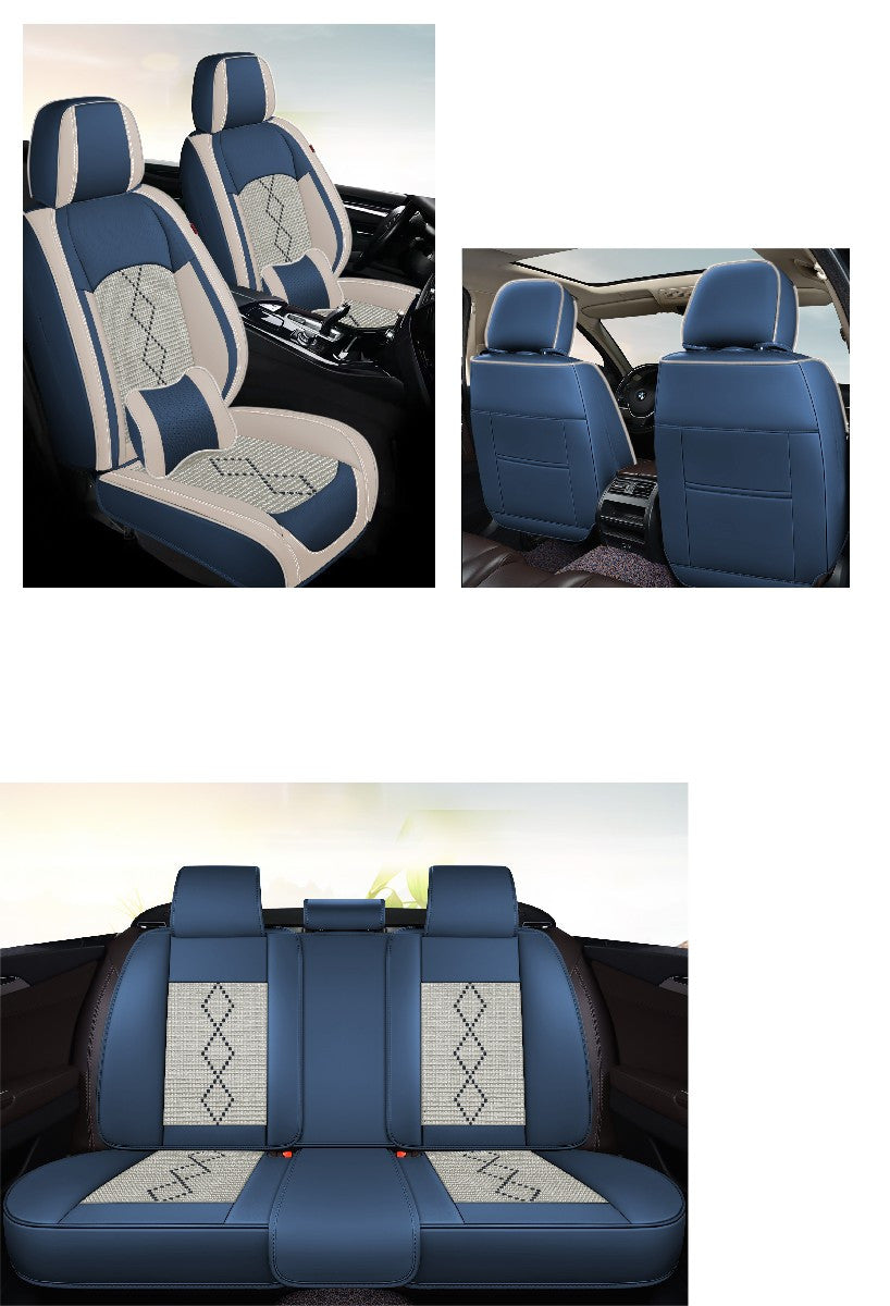 Huse auto premium 5 locuri Carguard Deluxe piele ecologică perforată și textil - albastru - alb Carguard - imagine 2